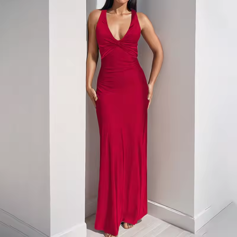 Alessara Satin Maxi-Kleid mit Rückenfrei-Design