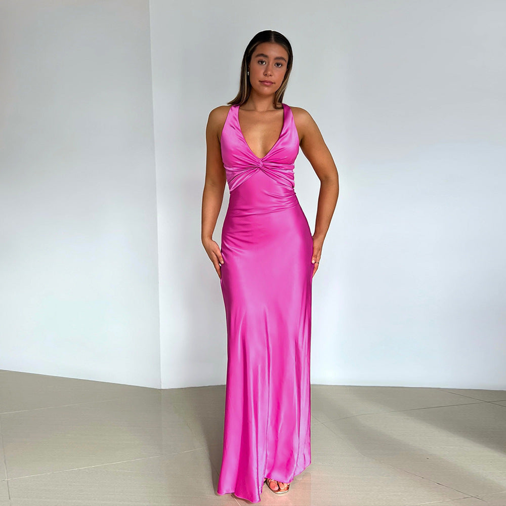 Alessara Satin Maxi-Kleid mit Rückenfrei-Design