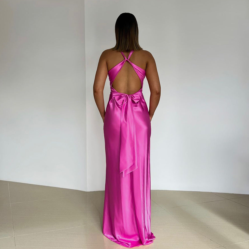 Alessara Satin Maxi-Kleid mit Rückenfrei-Design