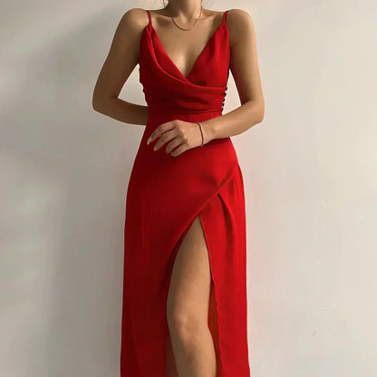 Celestina | Satin Maxi-Kleid mit Wasserfallausschnitt